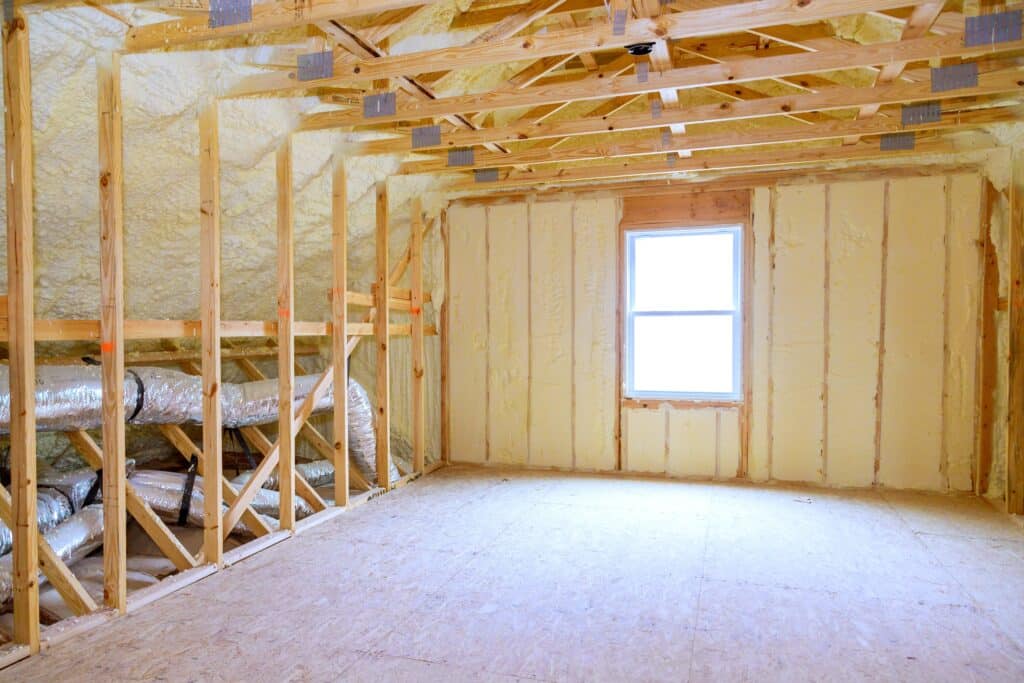Thermal,Foam,Insulation,Ceiling,Is,Installed,Under,Roof,Of,New